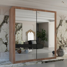 (90cm Walnut) Chicago Sliding Double Mirror Door Wardrobe