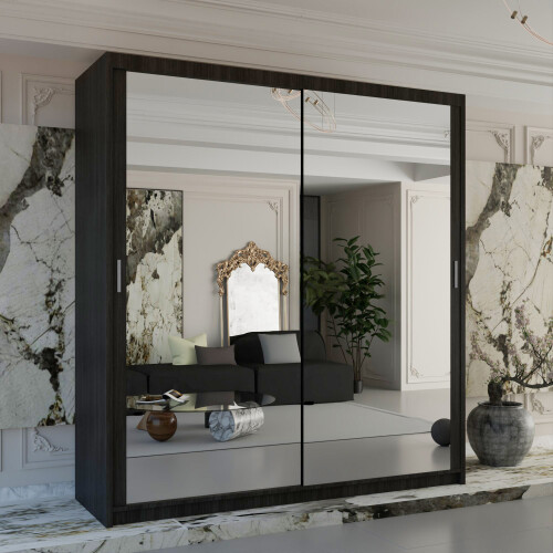 (100cm Wenge) Chicago Sliding Double Mirror Door Wardrobe