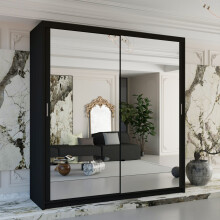 (180cm Black) Chicago Sliding Double Mirror Door Wardrobe