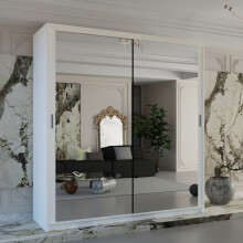(203cm white) Chicago Sliding Double Mirror Door Wardrobe
