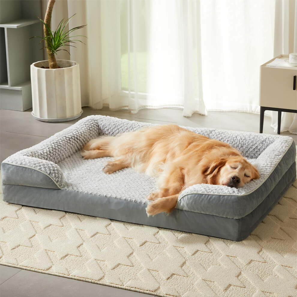 LEXTRO Orthopedic Dog Beds for Large Dogs Waterproof Dog Bed Egg Crate Foam Bed for Large Dogs Big Pet Bed with Washable Removable Waterproof Pillow