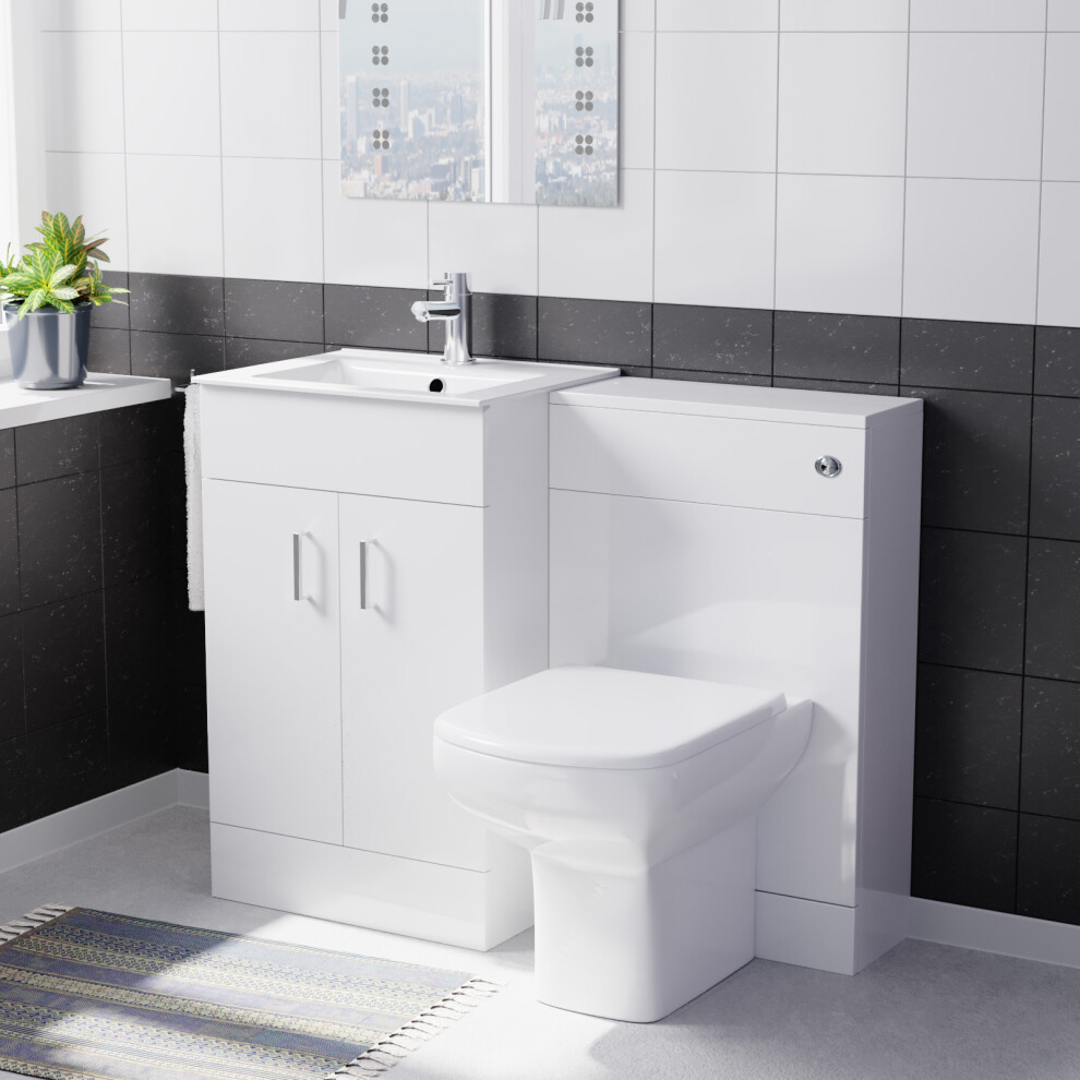 Nes Home 1000Mm Slim Basin Vanity, Wc Unit & Rimless Btw Toilet White