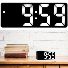LED Mirror Alarm Clock, 15.9x6.9cm, USB Rechargeable, Black