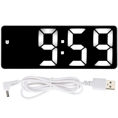 LED Mirror Alarm Clock, 15.9x6.9cm, USB Rechargeable, Black 2