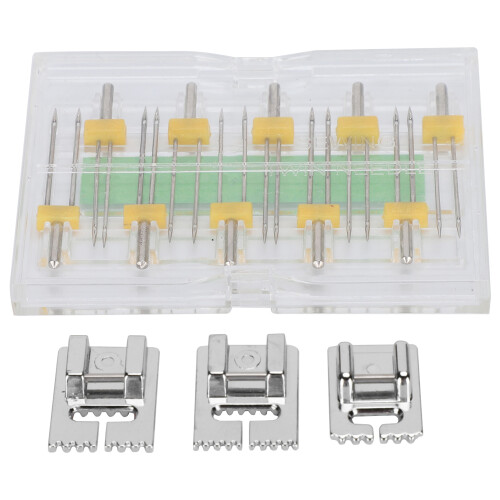 Twin Needles Presser Foot Set 2/90-4/75 Multi Sizes with Plastic Box 1