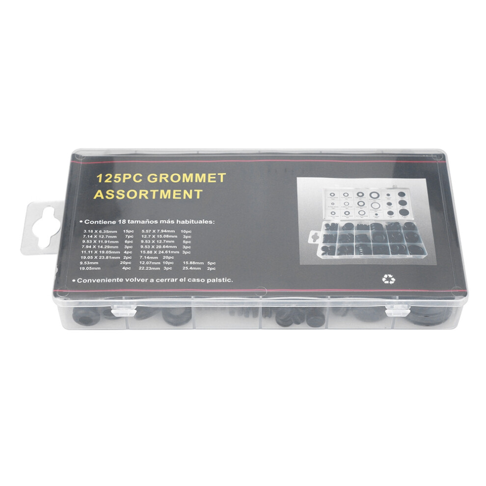 125Pcs Rubber Grommet Assortment Kit Electrical