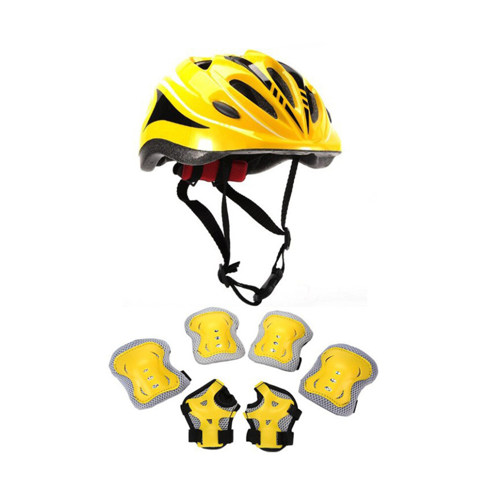(Yellow) Kids Roller Helmet Adjustable Toddler Knee Elbow Brace Bicycles