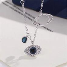 (White gold Devil's Eye necklace) Devil's Eye necklace bracelet, fashionable Austrian crystal short collarbone chain pendant accessory