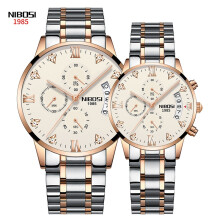 (White steel band couple watches) New butterfly buckle solid steel band men's watch with luminous waterproof and diamond-encrusted British watch