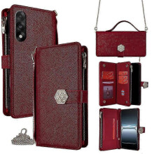 (Red) 2025 For OnePlus Nord 5 5G Case Cross Texture PU Leather + TPU Wallet Phone Cover with Strap