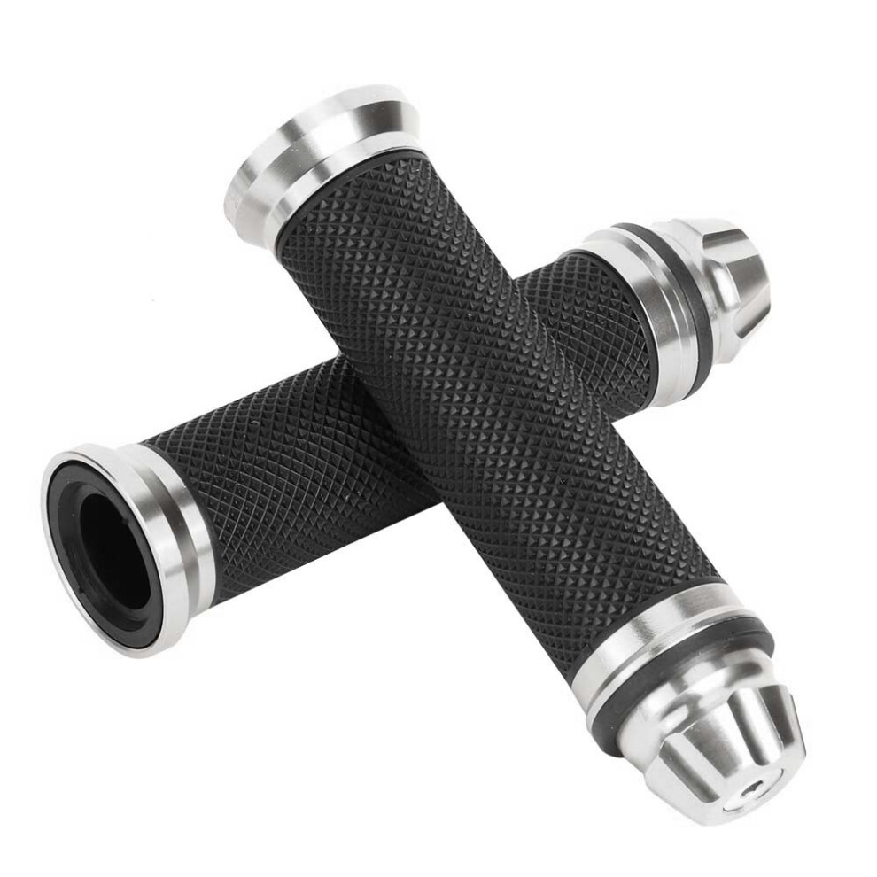 Motorcycle Cnc Aluminum Rubber Handlebar Hand Silver 8320539636801