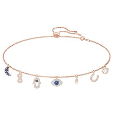 (Rose gold lucky horseshoe necklace) Devil's Eye Lucky Palm Horseshoe Necklace for Women, Swarovski Element Crystal Collarbone chain for women.