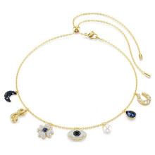 (Golden lucky horseshoe necklace) Devil's Eye Lucky Palm Horseshoe Necklace for Women, Swarovski Element Crystal Collarbone chain for women.