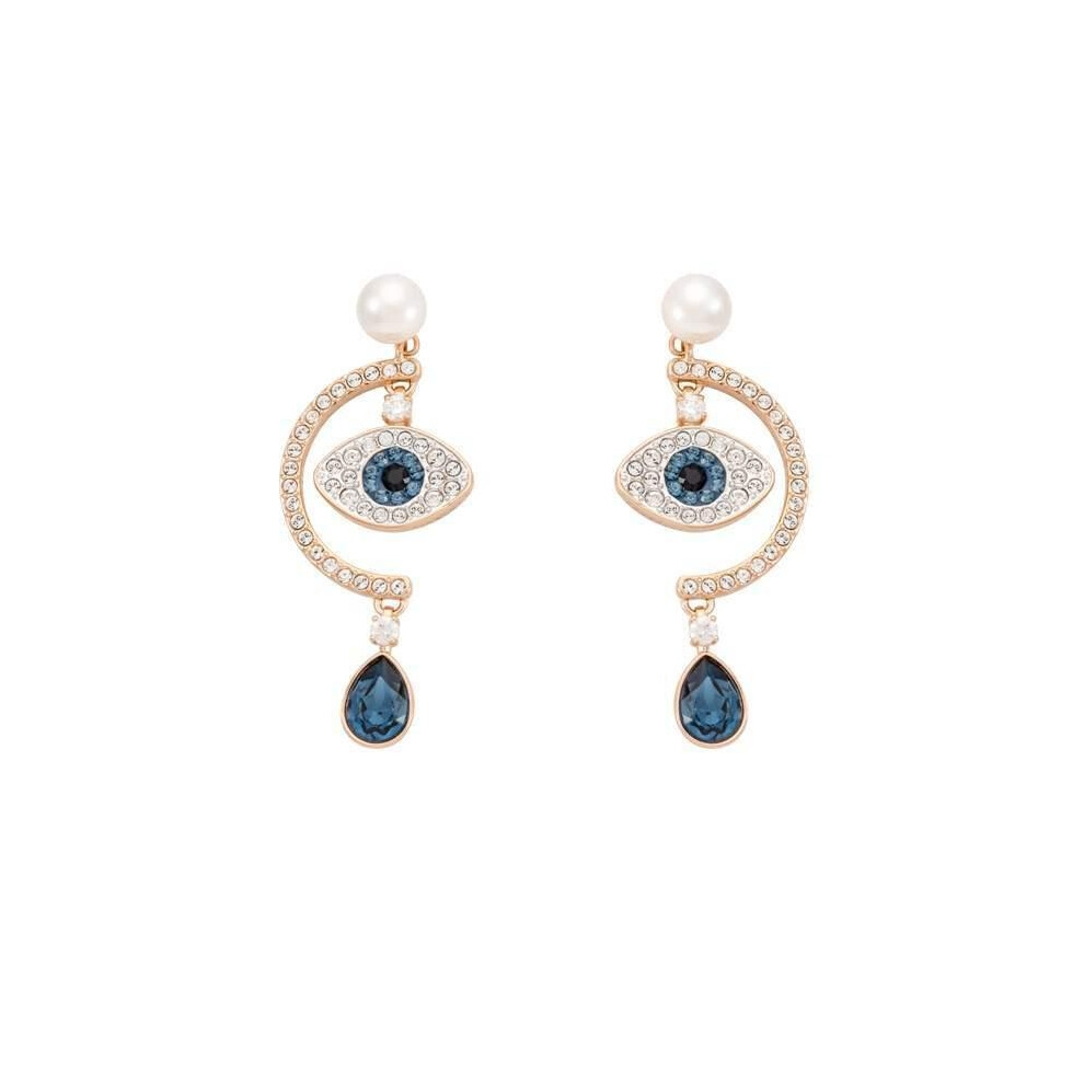 (Guardian Eye Devil Earrings) Devil's Eye Lucky Palm Horseshoe Necklace for Women, Swarovski Element Crystal Collarbone chain for women.