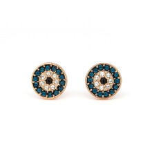 (Rose gold round stud earrings) Devil's Eye Lucky Palm Horseshoe Necklace for Women, Swarovski Element Crystal Collarbone chain for women.