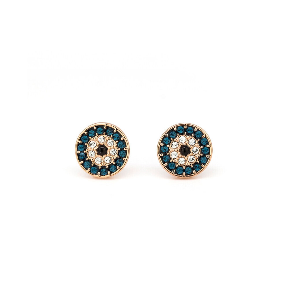 (Rose gold round stud earrings) Devil's Eye Lucky Palm Horseshoe Necklace for Women, Swarovski Element Crystal Collarbone chain for women.