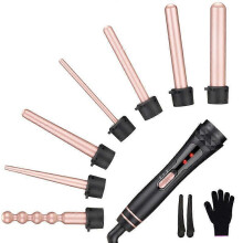 6-IN-1 Curling Iron, Professional Curling Wand Set, Instant Heat Up Hair Curler with 6 Interchangeable Ceramic Barrels, Heat Protective Glove & 2 Clip