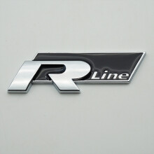 (Black, Rline) Fit VW R / Rline Car Badge Sticker - Red & Black Alloy Material, Exterior Tail Emblem & Body Decal for Vehicle Styling Upgrade