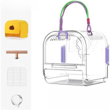 Portable Transparent Bird Cages, Lightweight Travel Bird Carrier, Waterproof Ventilated Pet Transporter, 7.2" x 6.7" x 6.7", Purple