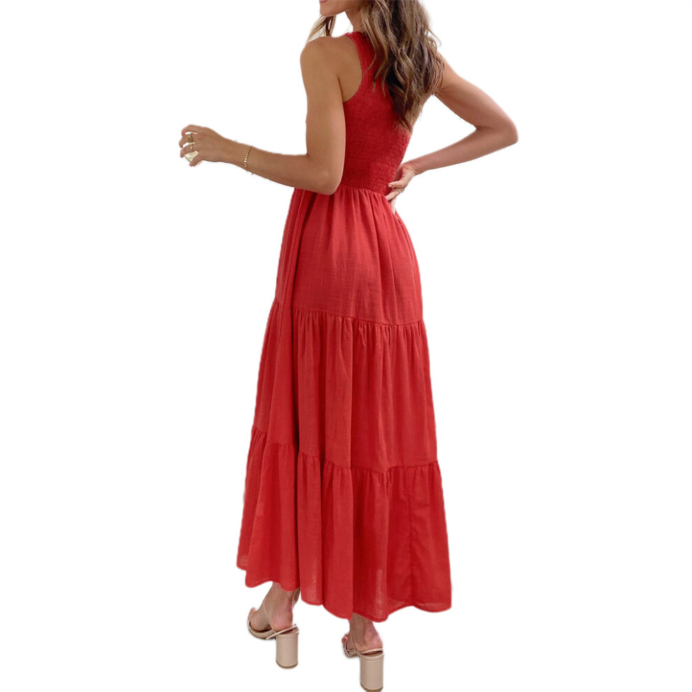 (Red, S) Bohemian Women Long Dress Solid Color Sundress Night Club Summer-image-OPC-PK95BZ5-NEW