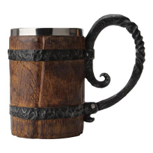 Large Capacity Imitation Wooden Barrel Beer Mug with Stainless Steel Liner, Log-Shaped Design and Large Handle