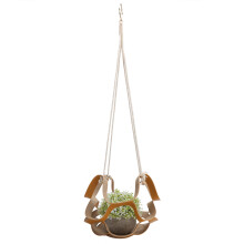 PU Leather Wall Hanging Planter Shelf for Indoor Plants Yellow 12 inch