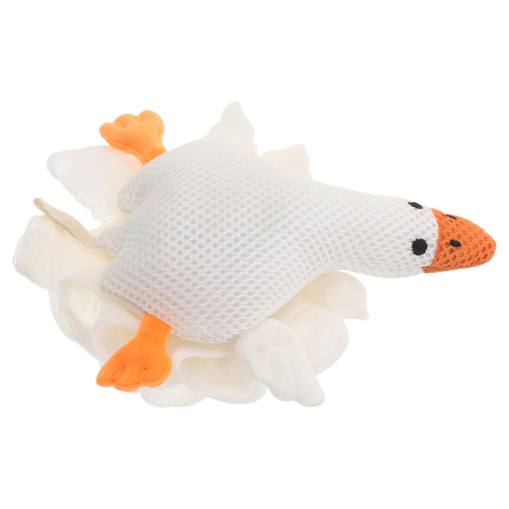 Large Bath Loofah Sponge with Goose Design, Soft Exfoliating Mesh Pouf, Durable Body Wash Scrubber for Gentle Cleansing
