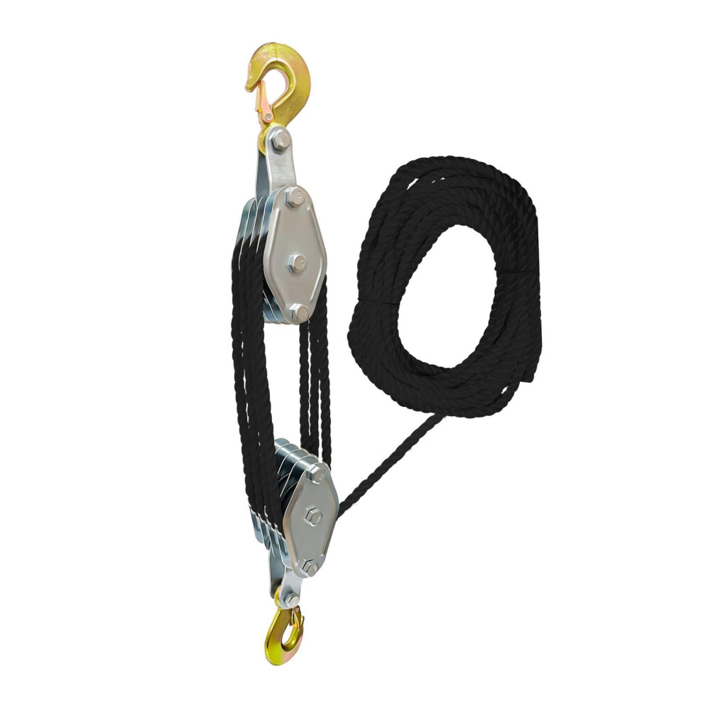 Rope Hoist Pulley System 4 Wheels 20M Black Block And Tackle Lifting Wheel For Heavy-Duty Applications 6038364008985