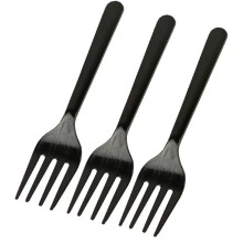 100pcs Black Dessert Forks Heavy Duty Washable Reusable Plastic Cutlery 6.5 Inch Party Supplies