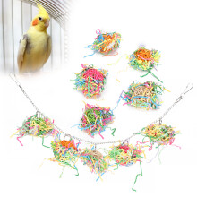 10 Stück Papageien-Hängespielzeug aus Rattan & Papier Seide, bunt