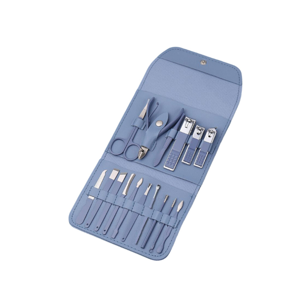 (Blue) Nail Clippers Set Nails Shaping Tools Stainless Steel Manicure