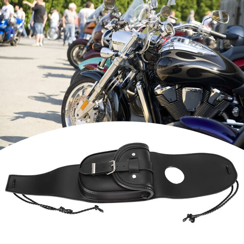 Universal Motorcycle Black PU Leather Fuel Tank 2