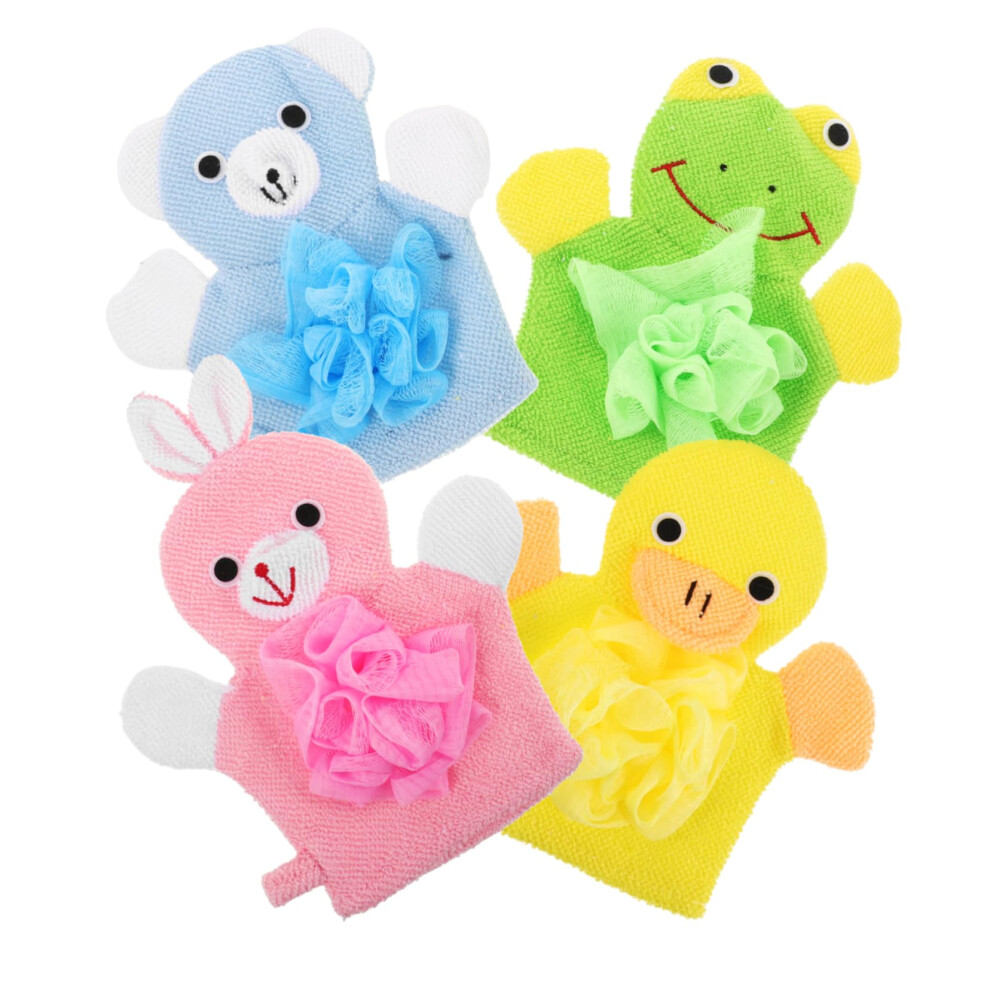 4Pcs Soft Body Scrub Mitts for Travel, Lightweight Design, Assorted Fun Animal Patterns for Boys