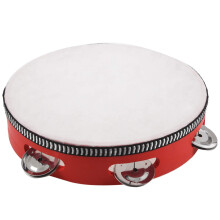 Tambourine 8 Inch Round Percussion Drum for KTV Red Color Lightweight Musical Instrument