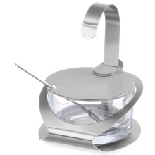 Zuccheriera in vetro e acciaio inox con cucchiaino, diametro 130 mm, altezza 90 mm - Hendi 465370