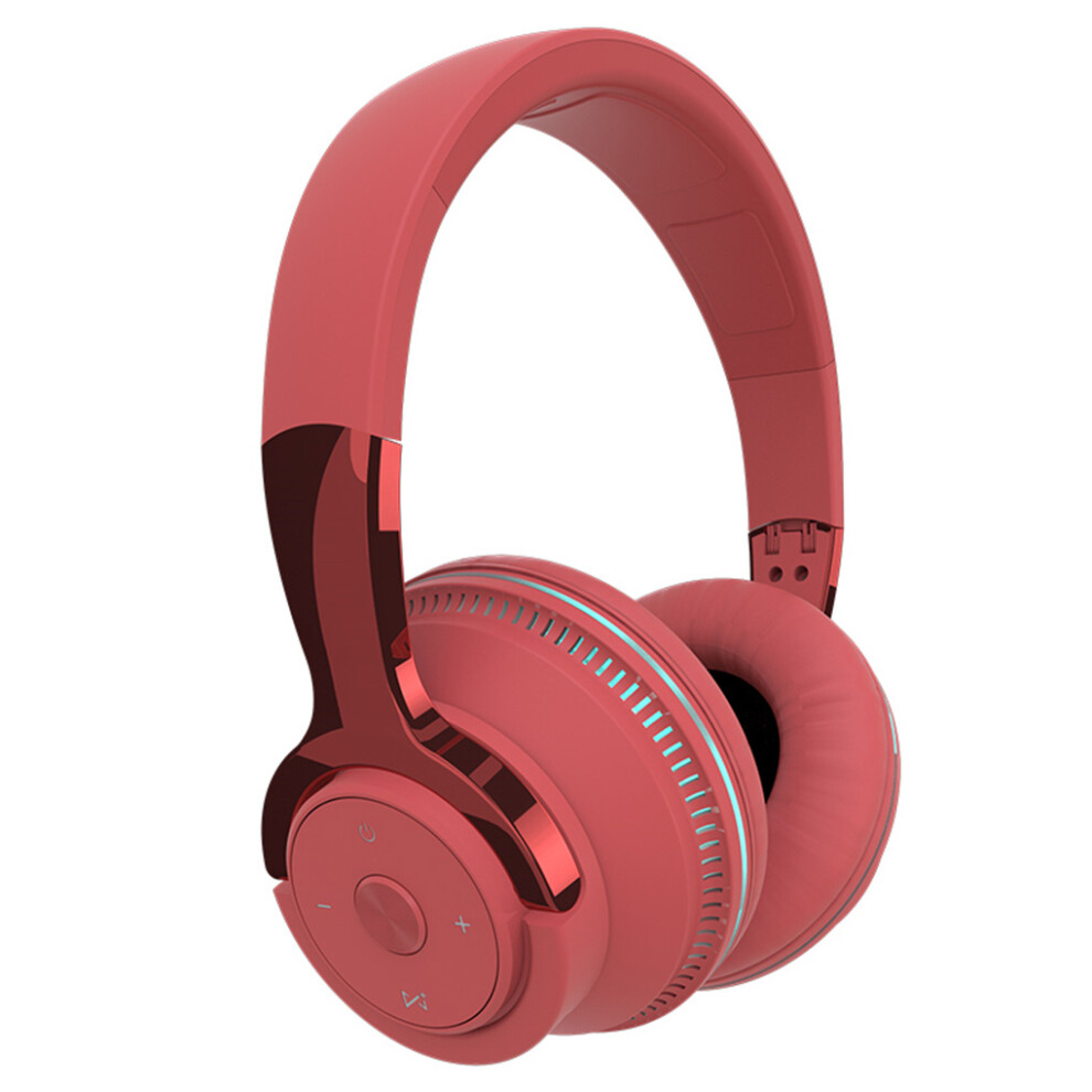(Red) RGB Wireless Headphones Telescopic Noise Cancelling Headset with LED