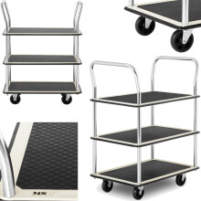 Chariot de transport d'étagères avec poignées, 3 étagères, jusqu'à 150 kg, 72 x 43 cm