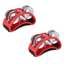 2PCS Foot Tambourine Percussion Instrument with Steel Jingle Bells – Red, Durable, Easy to Use Percussion Pedal