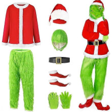 7 delar Cosplay-kostym Grinchen Julfestdräkt med mask