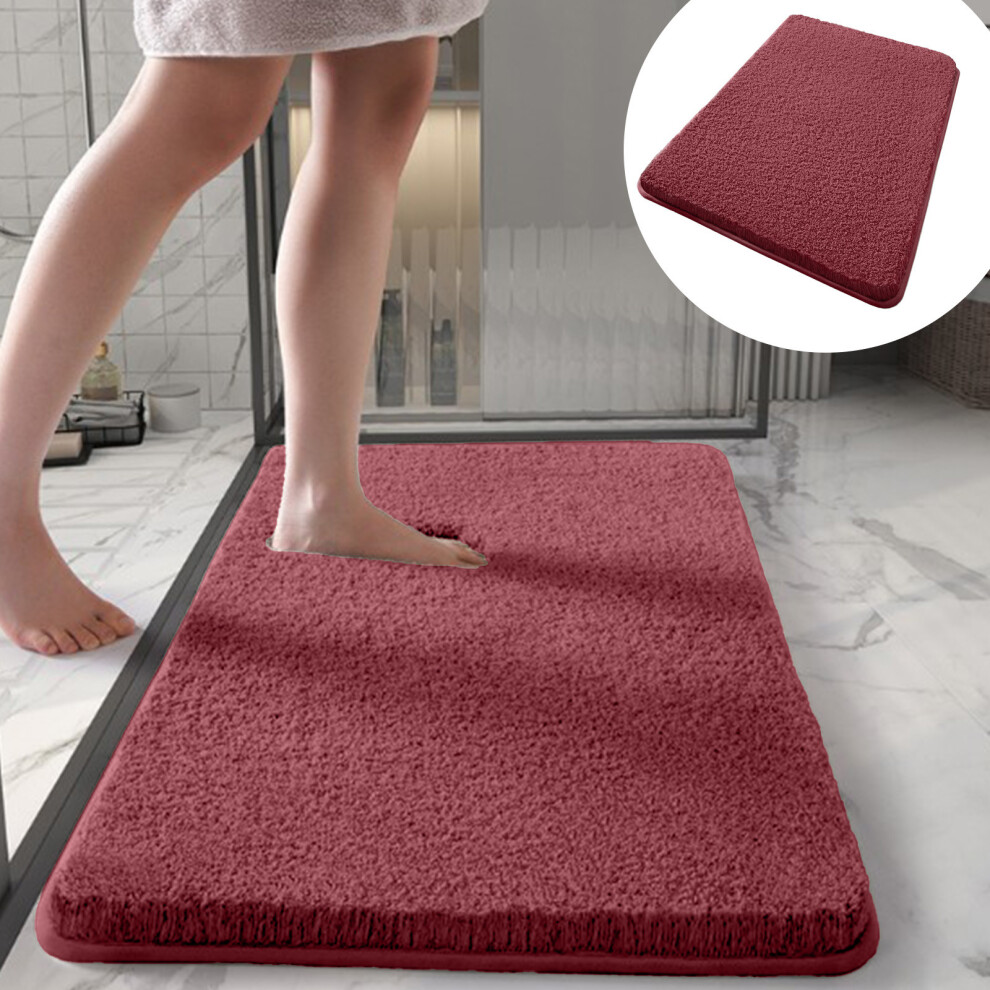 (Red) Solid Color Long Velvet Carpet Super Absorbent Thick Plush Against Slip Floor Mat Home Bathroom Foot Mat-image-OPC-PK97WZQ-NEW