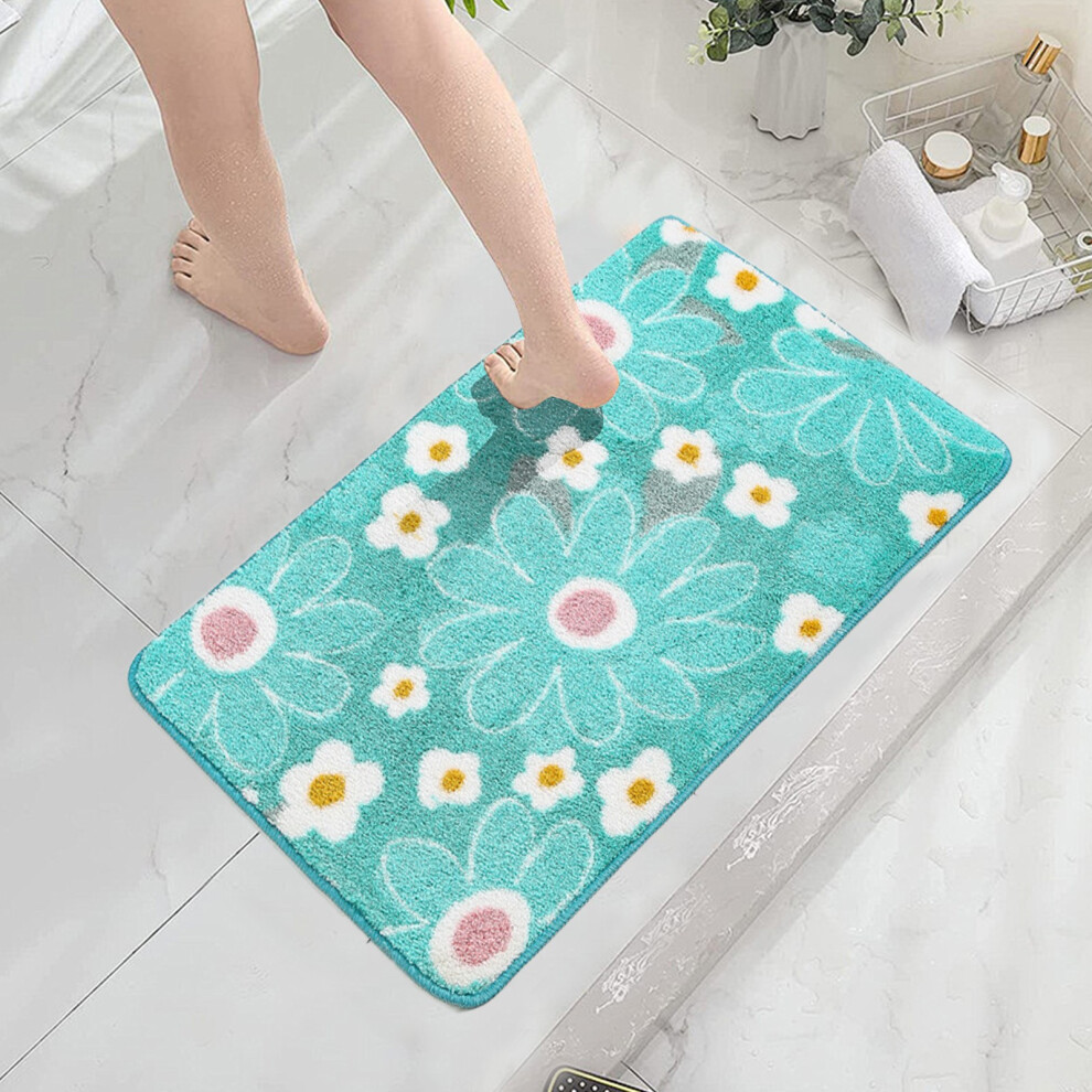 (Green) Bathroom Floor Mat Microfiber Inkjet Printing Bathroom Absorbent Foot Mat Bedroom Door Mat Non Slip Mat Flocked Carpet Chrysanthemum Pattern-image-OPC-PK97ZJK-NEW