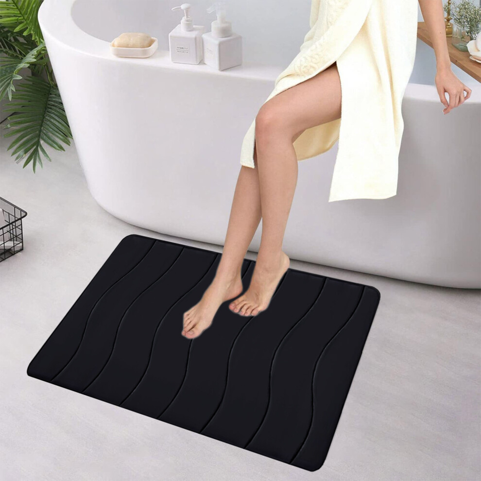 (Black) Living Room Bedroom Straight Carpet Floor Mats Bathroom Absorbent Non-slip Mats Kitchen Foot Mats Machine Wash Bathroom Rugs For Bath Tub And-image-OPC-PK97ZQ8-NEW