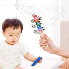 5 Stück Holzgriff Baby-Rasselspielzeug mit 10 Glocken Buntes Percussion