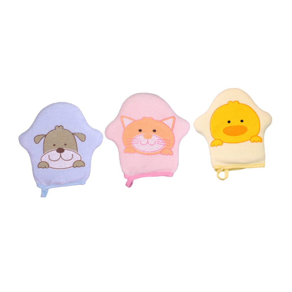 3pcs Bath Gloves for Newborns - Soft Sponge Material, Cartoon Design, Durable and Bacteria Resistant for Gentle Bathing