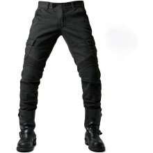 Motorcycle Trousers for Men - Breathable Black Straight Fit Jeans with Removable Protective Pads, Size XL