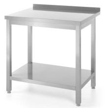 Plan de travail mural en acier pour cuisine avec rebord et étagère 100x60cm - Hendi 811467