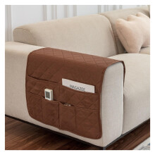 Sofa Tray Armrest Organiser with Storage Pocket 50x90cm Brown Anti-Slip Couch Caddy for Recliners and Bedsides