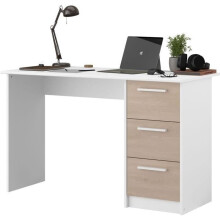 Bureau direito ESSENCIAL - 3 gavetas - Decoração carvalho e branco - L 121,2 x P 55 x H 74,5 cm - PARISOT