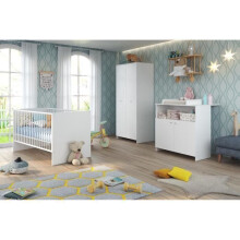 Baby room Trio: Bed 70 x 140 cm + Changing chest + NIKO wardrobe - White - TREND TEAM