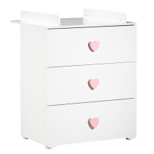 Changing chest - Babyprice - Basic - 3 drawers - Wooden - Pink heart buttons